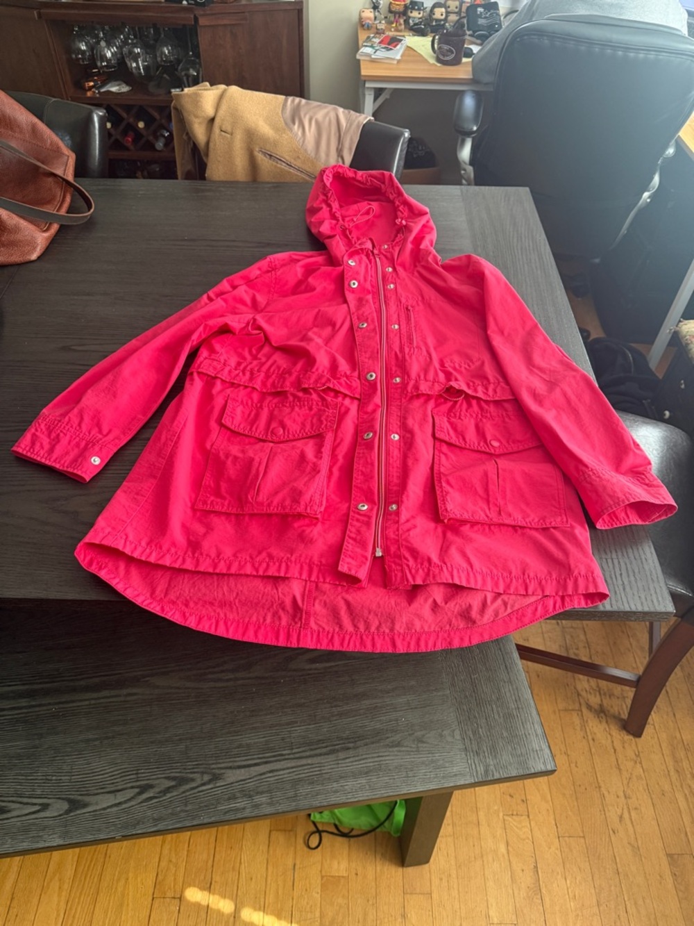 J. Crew Bright Pink Hooded Raincoat